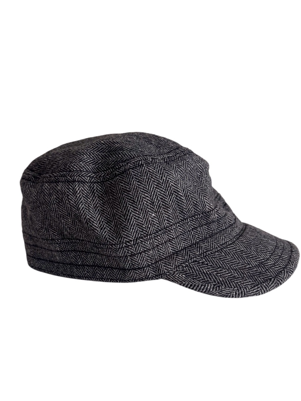 Banana Republic Conductor Hat Grey Herringbone Tweed Preppy Retro Y2K Wool Bld